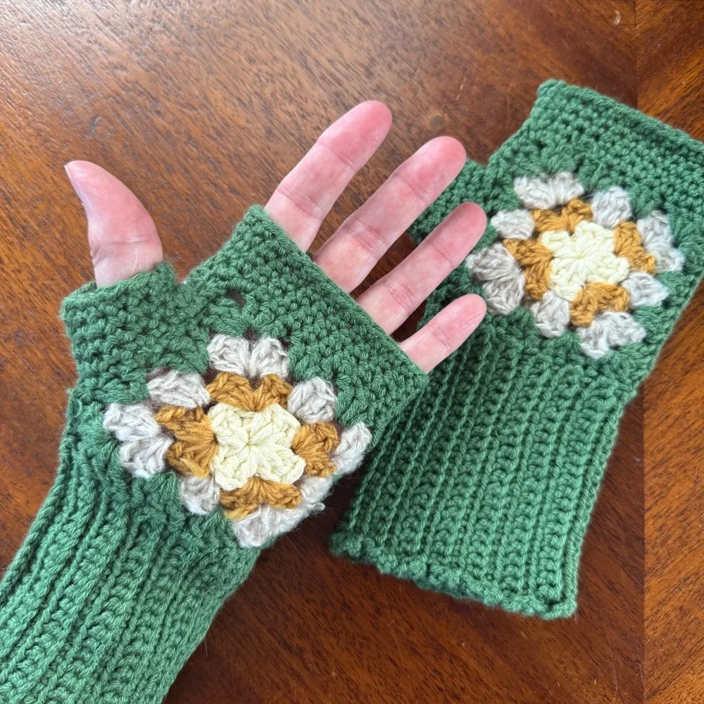Green Crochet Fingerless Gloves